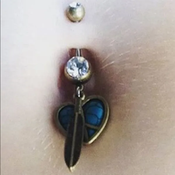 Boho Feathered Heart Belly Button Ring