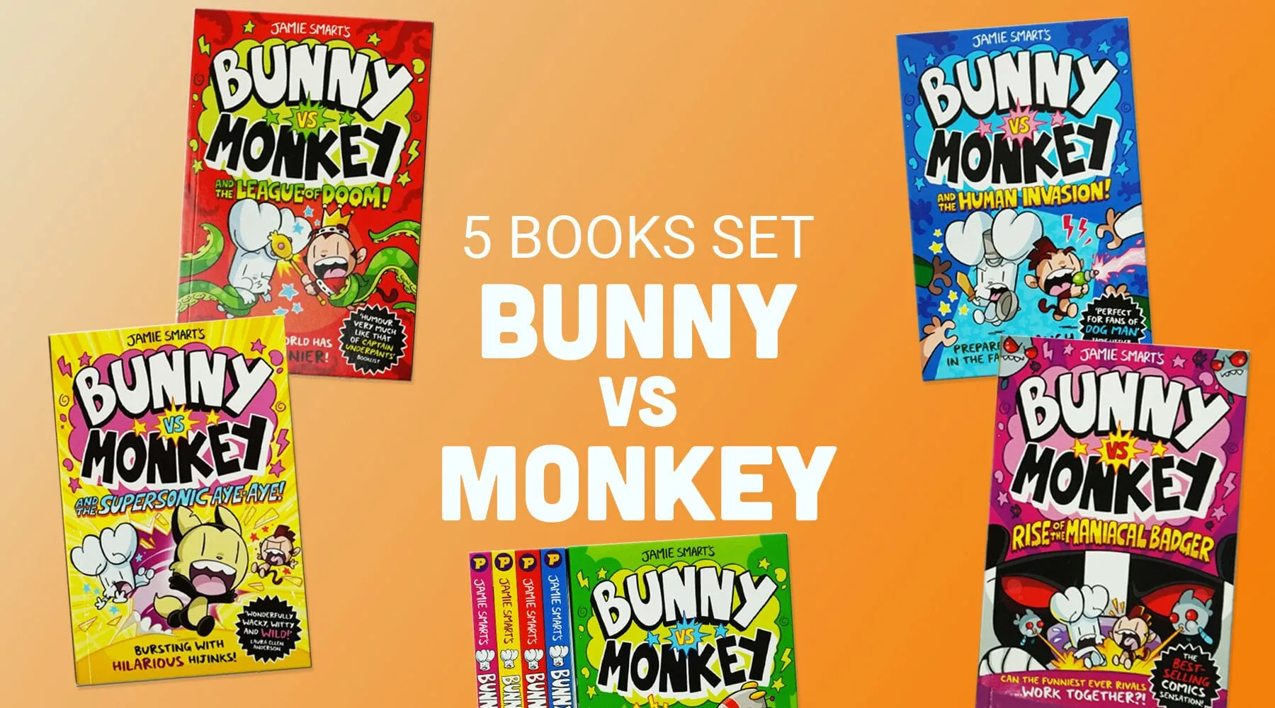 Bunny vs Monkey Collection By Jamie Smart 5 Books Set - Ages 7-9 - Paperback