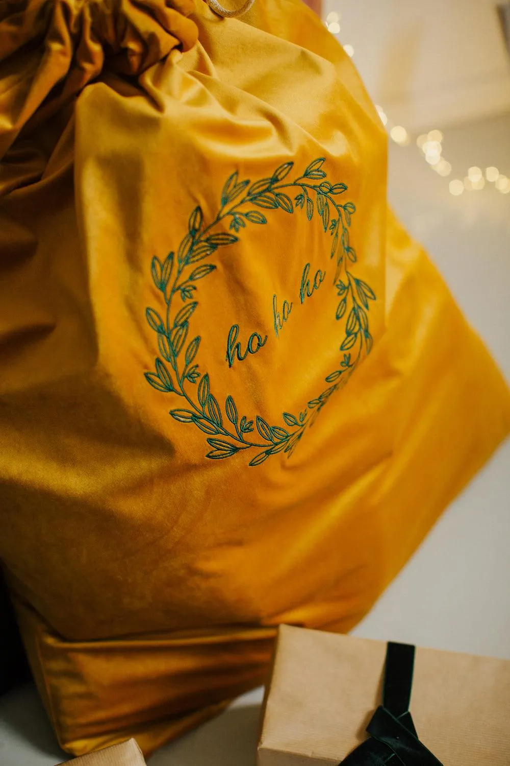 Christmas sack in velvet green | Christmas bags for gifts