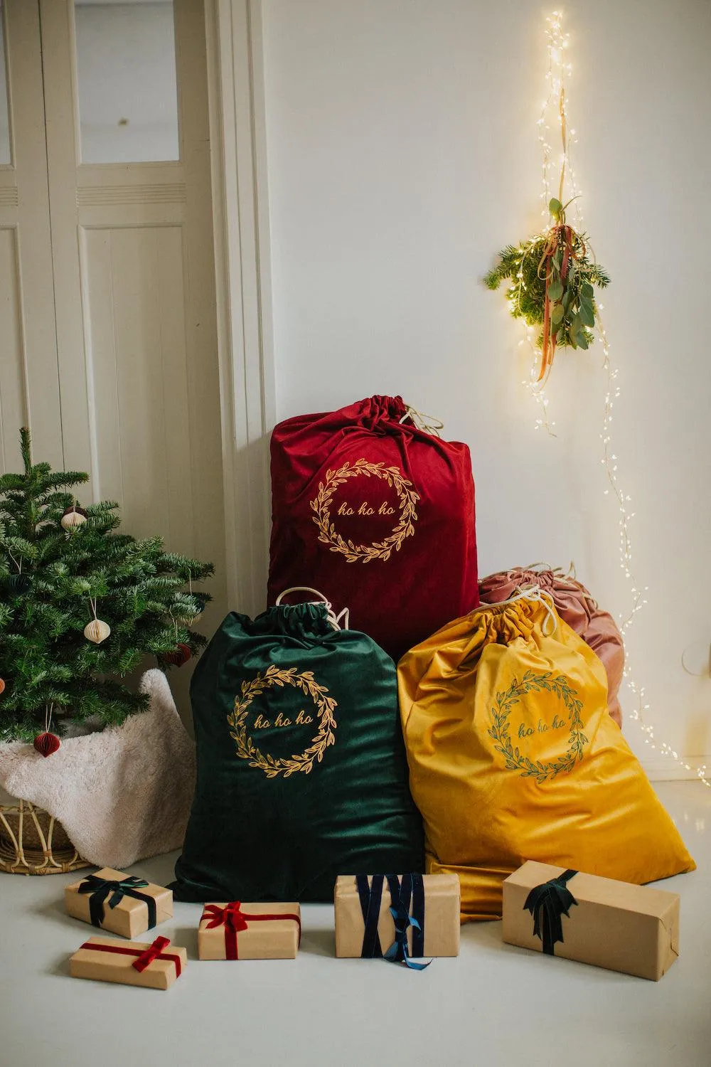 Christmas sack in velvet green | Christmas bags for gifts