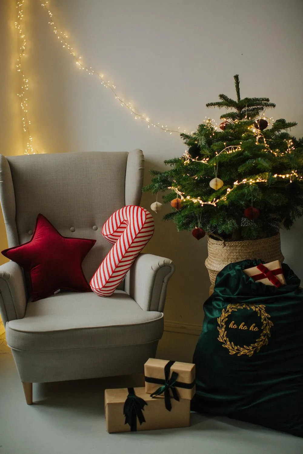 Christmas sack in velvet green | Christmas bags for gifts