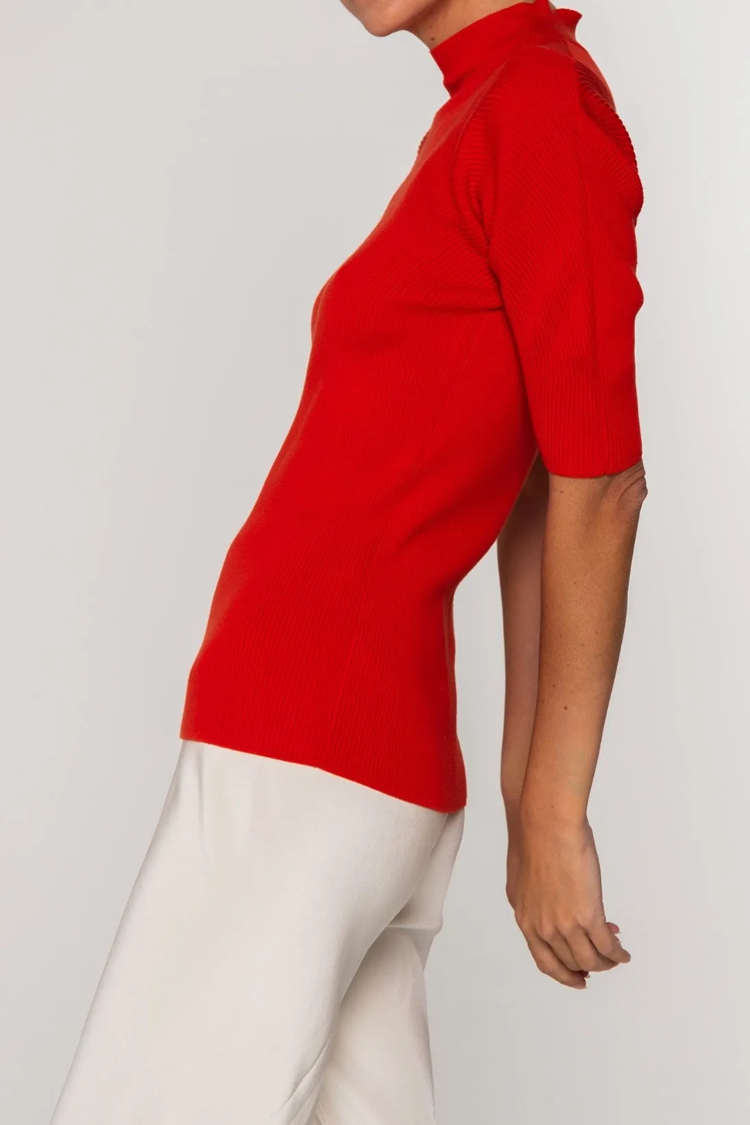 CIRCLE RIB MOCK NECK TOP