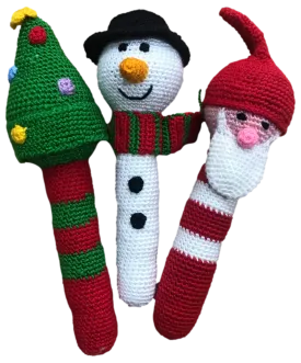 Crocheted Stick Rattles "Christmas Theme"