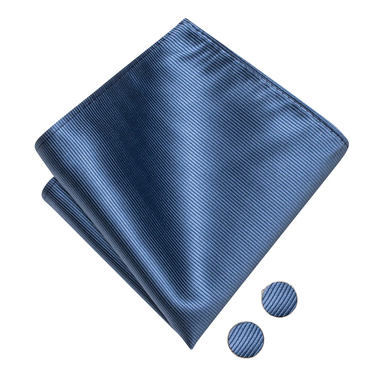 Dark Dusty Blue Striped Pre-tied Bow Tie Hanky Cufflinks Set