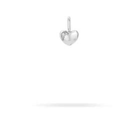 Diamond Puffy Heart Mini Bead Charm  in Sterling Silver