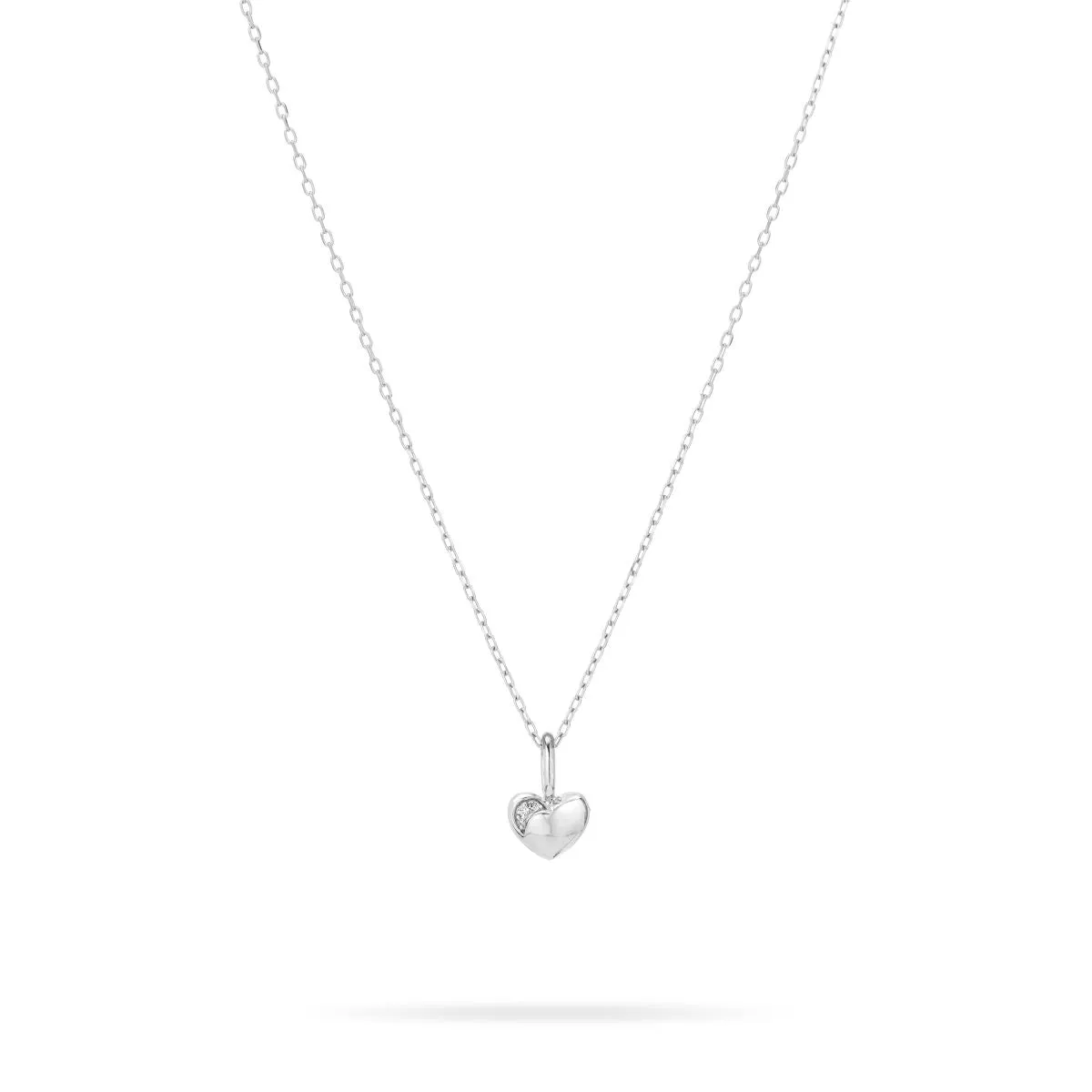 Diamond Puffy Heart Mini Bead Charm  in Sterling Silver