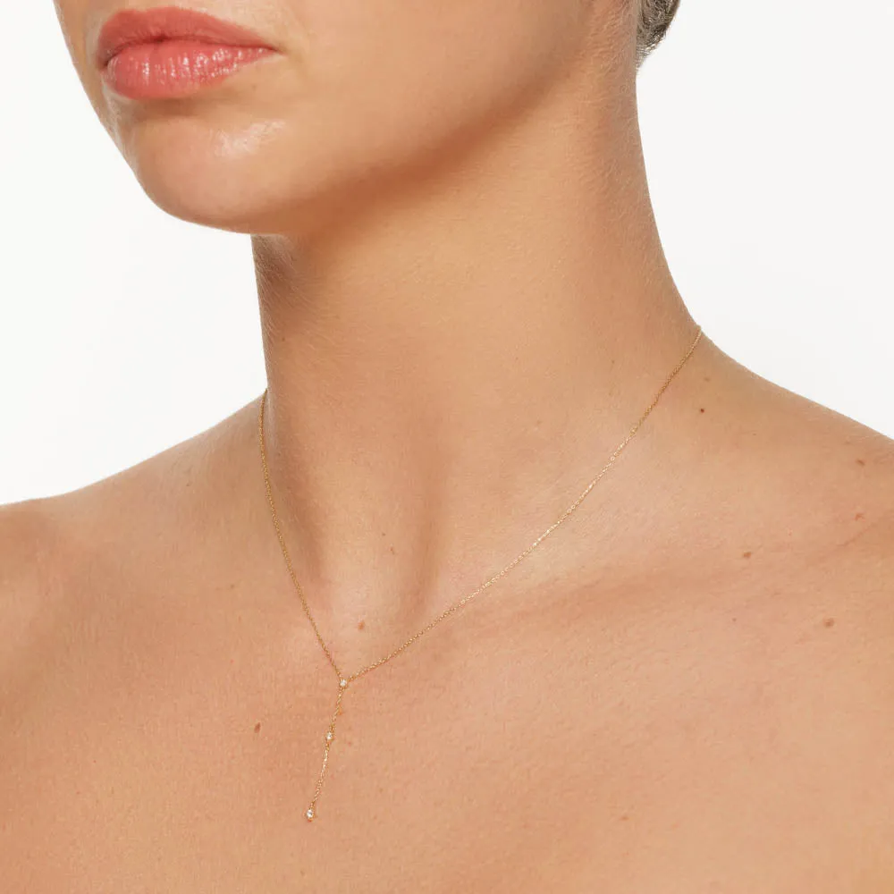 Diamond Trio Lariat Necklace in 10k Gold