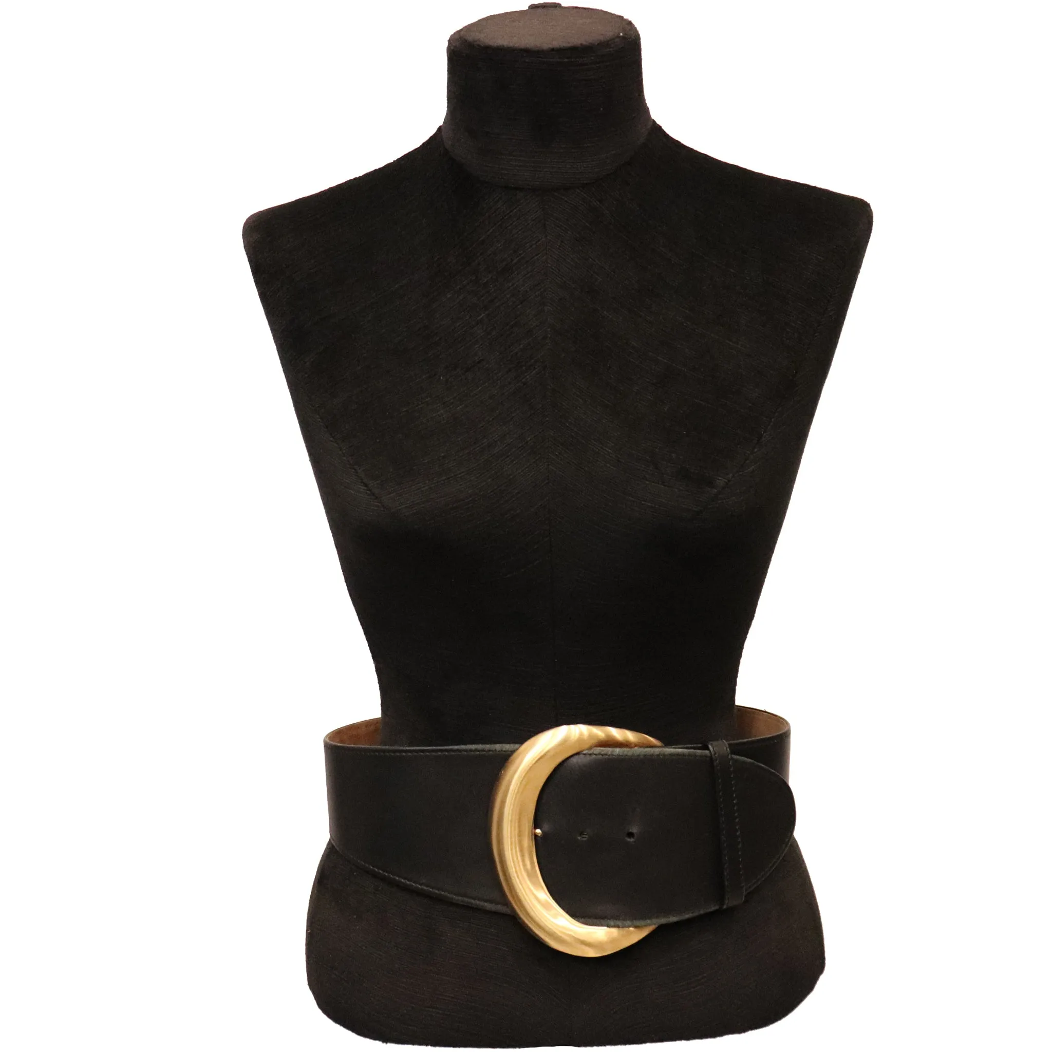 Donna Karan Black Leather Belt W/ Gold tone Buckle