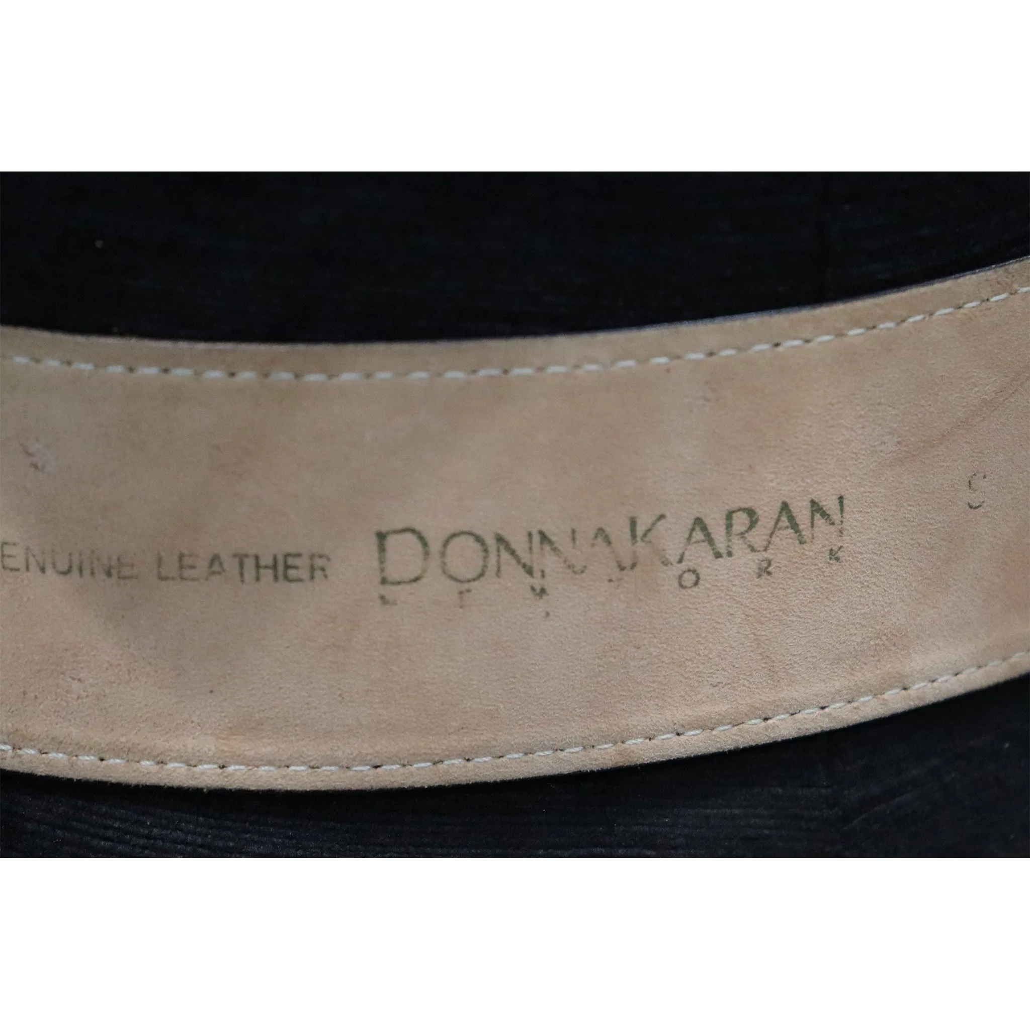 Donna Karan Black Leather Belt W/ Gold tone Buckle