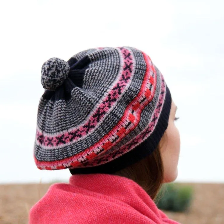 Dot and Cross Beret - Navy and Red