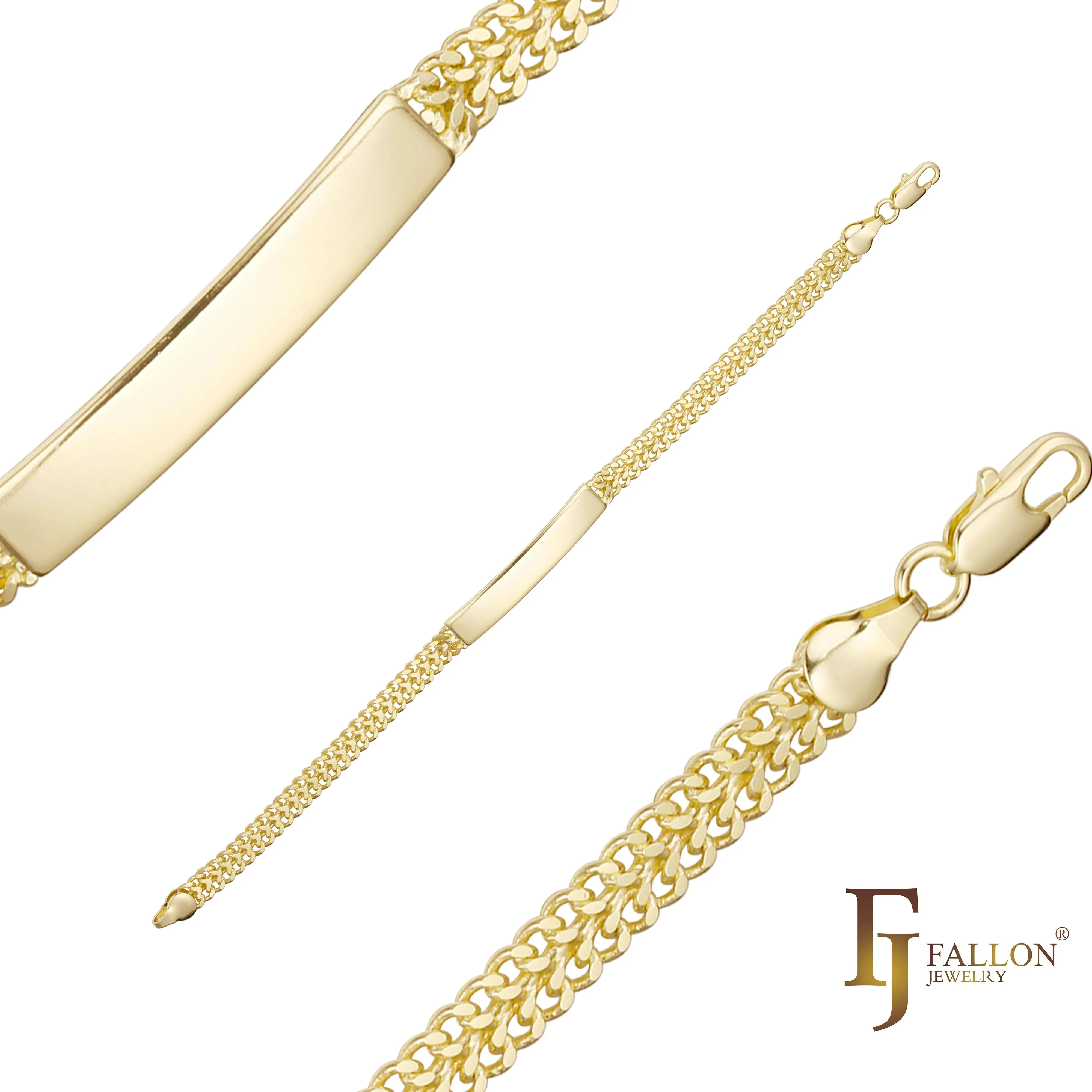 .Double Cuban link engraveable 14K Gold Men's ID bracelets