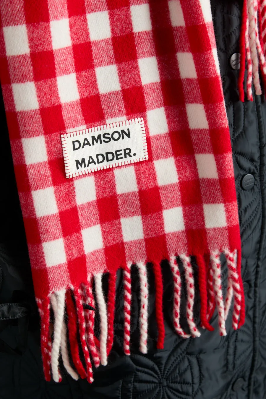 Eco-Friendly Red Gingham Scarf in Sustainable Wool