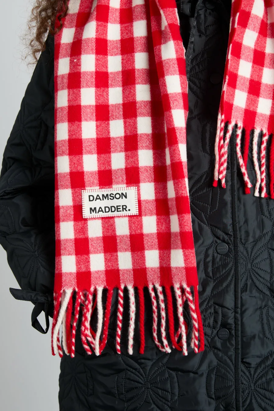 Eco-Friendly Red Gingham Scarf in Sustainable Wool