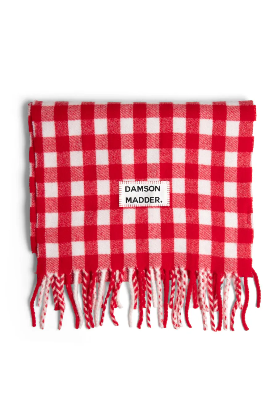 Eco-Friendly Red Gingham Scarf in Sustainable Wool