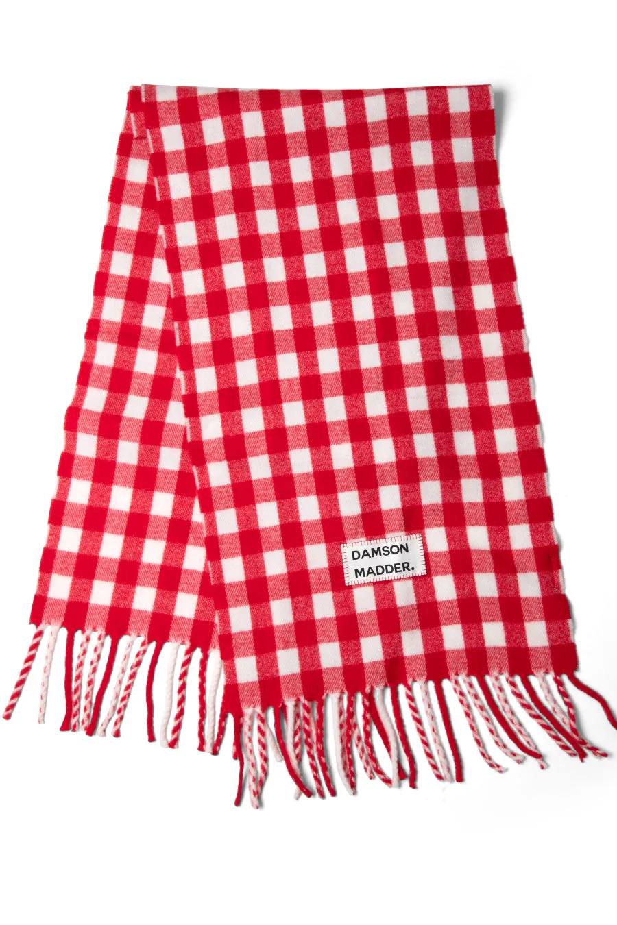 Eco-Friendly Red Gingham Scarf in Sustainable Wool