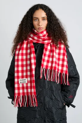 Eco-Friendly Red Gingham Scarf in Sustainable Wool