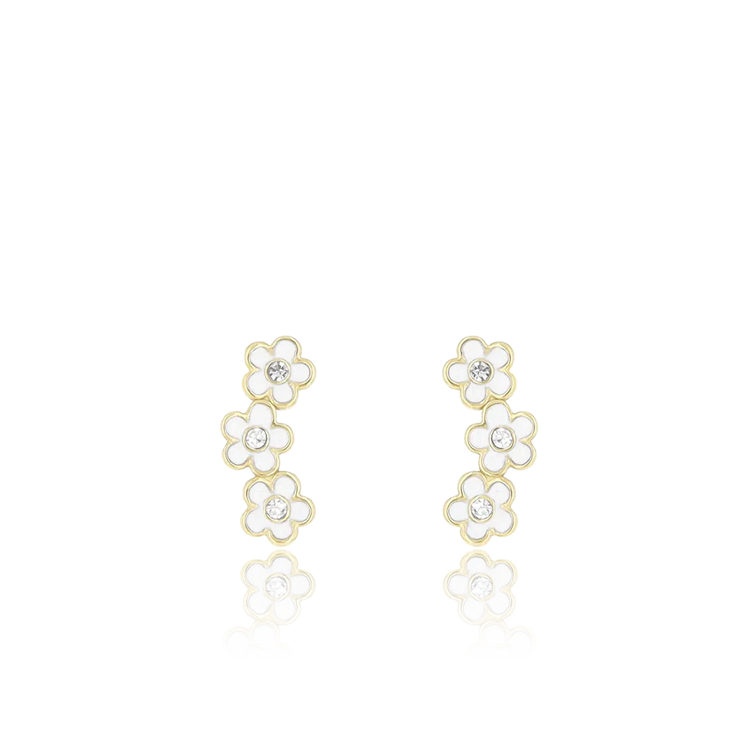 Gold coloured stud earrings with strass flowers