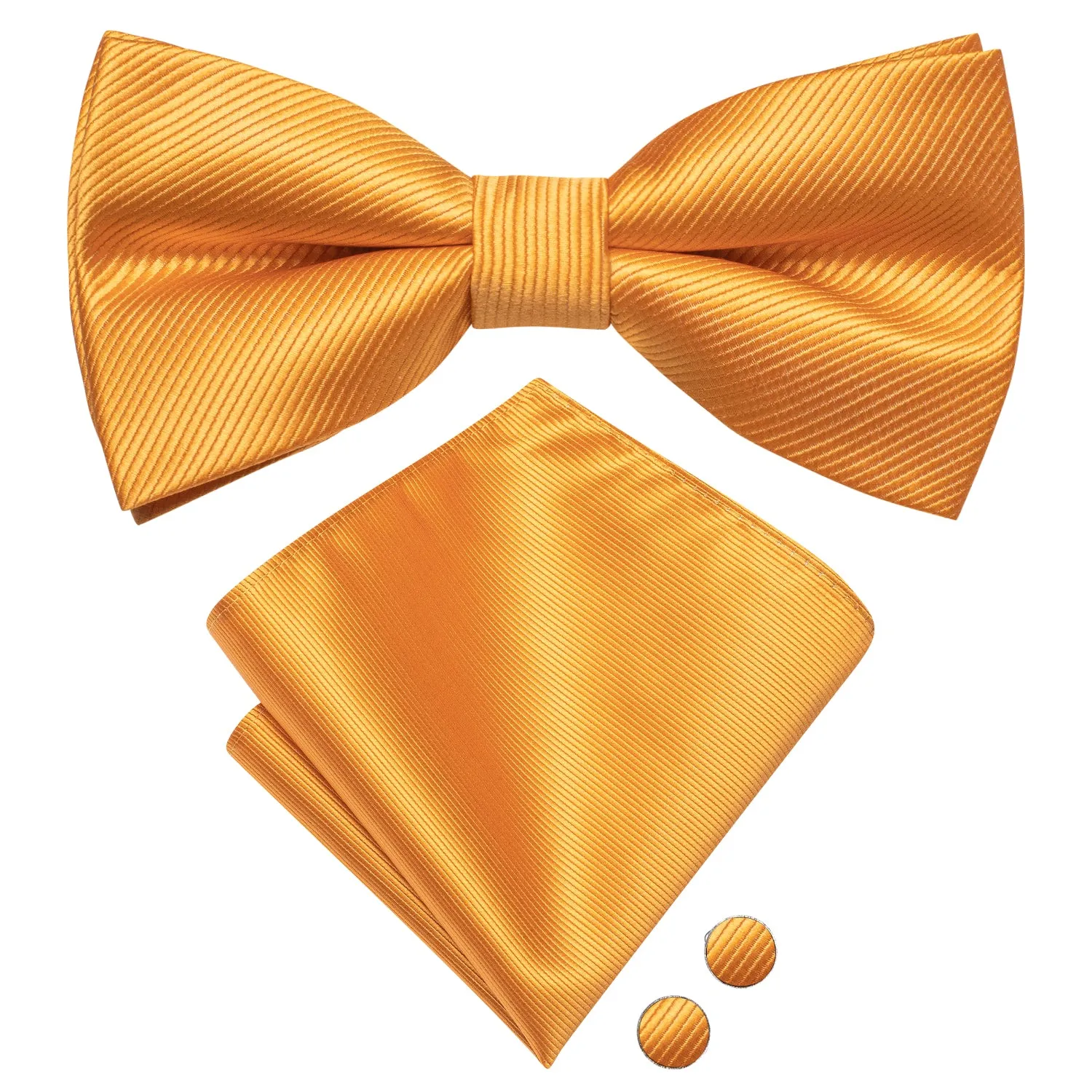 Golden Striped Pre-tied Bow Tie Hanky Cufflinks Set