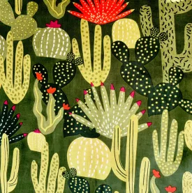 Green Pure Cotton Cambric Printed Fabrics, Colorful Cactus Print, Floral