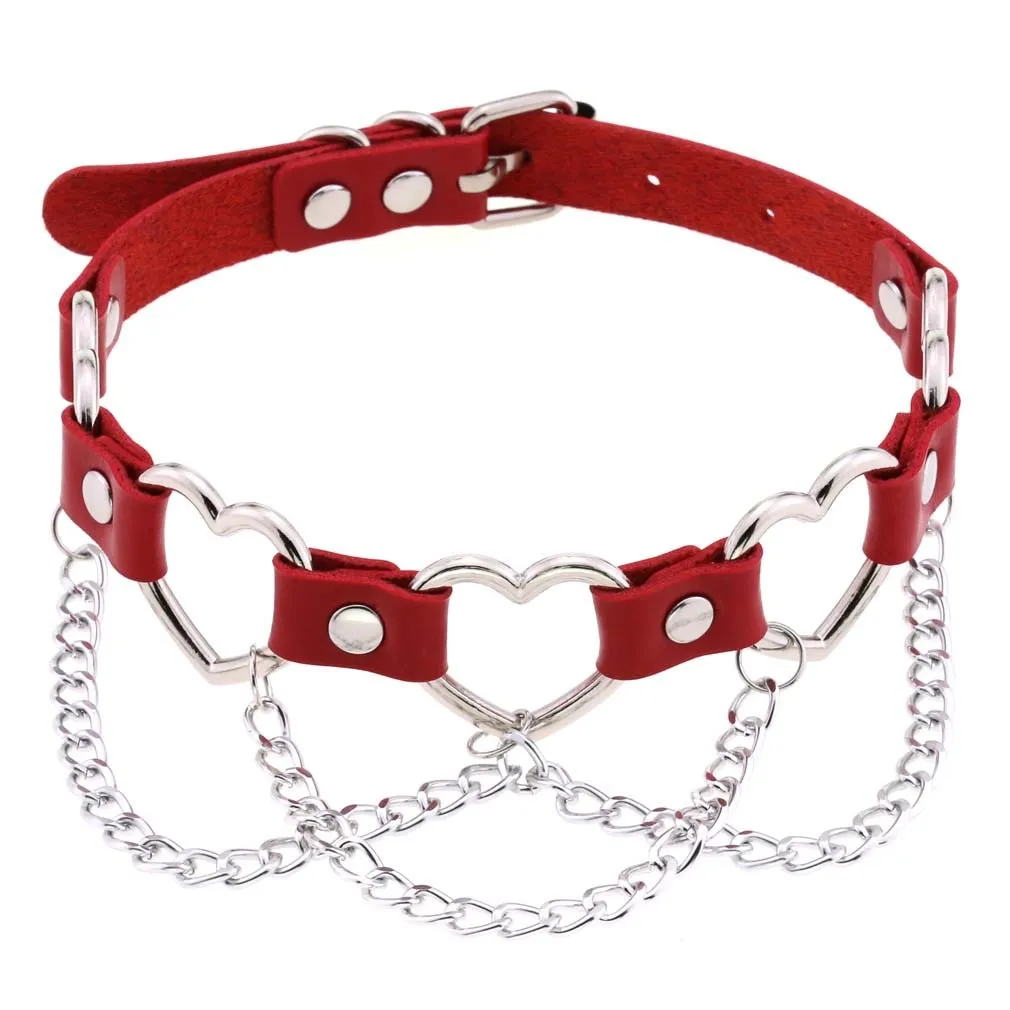 'Heart's on Fire' PU Fake Leather Heart Chain Choker
