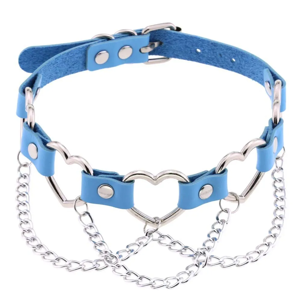 'Heart's on Fire' PU Fake Leather Heart Chain Choker