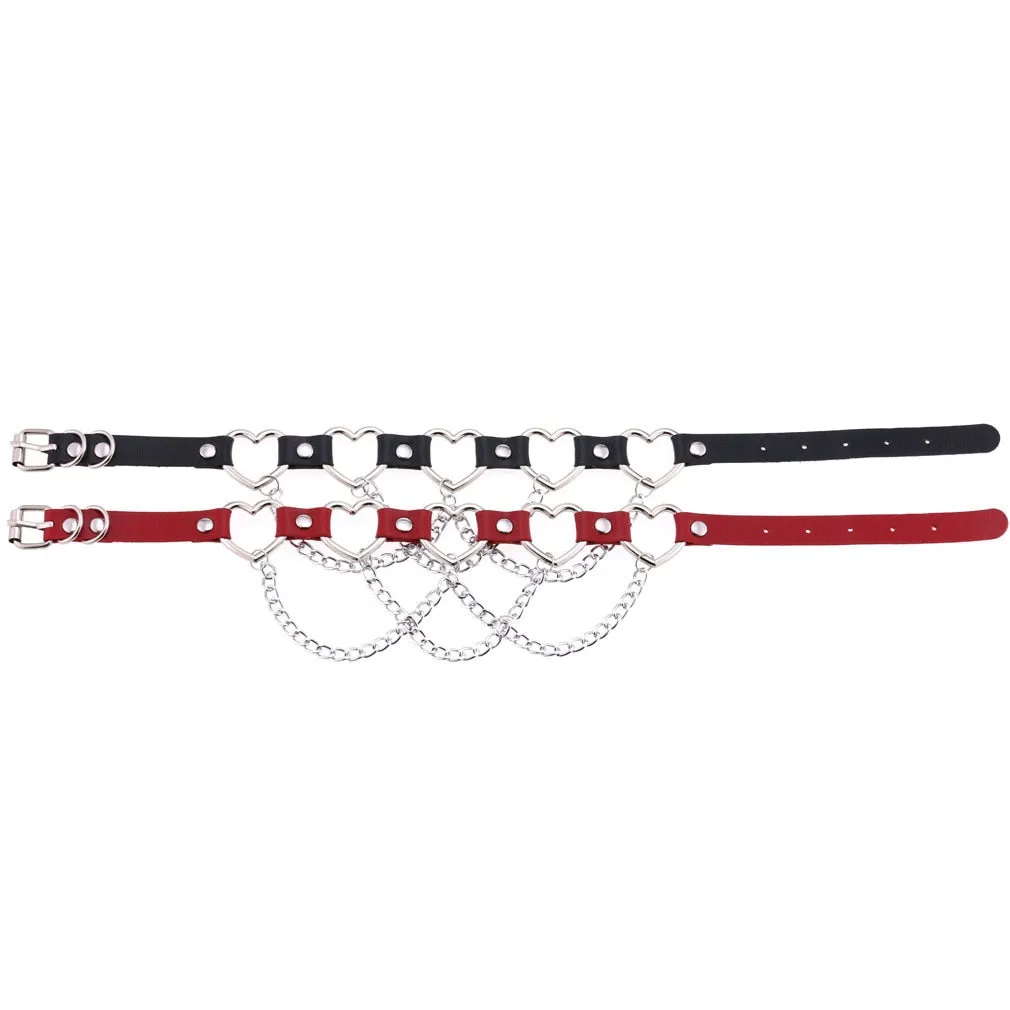 'Heart's on Fire' PU Fake Leather Heart Chain Choker