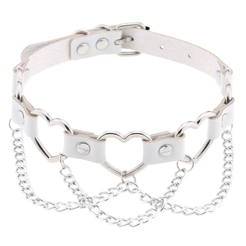 'Heart's on Fire' PU Fake Leather Heart Chain Choker
