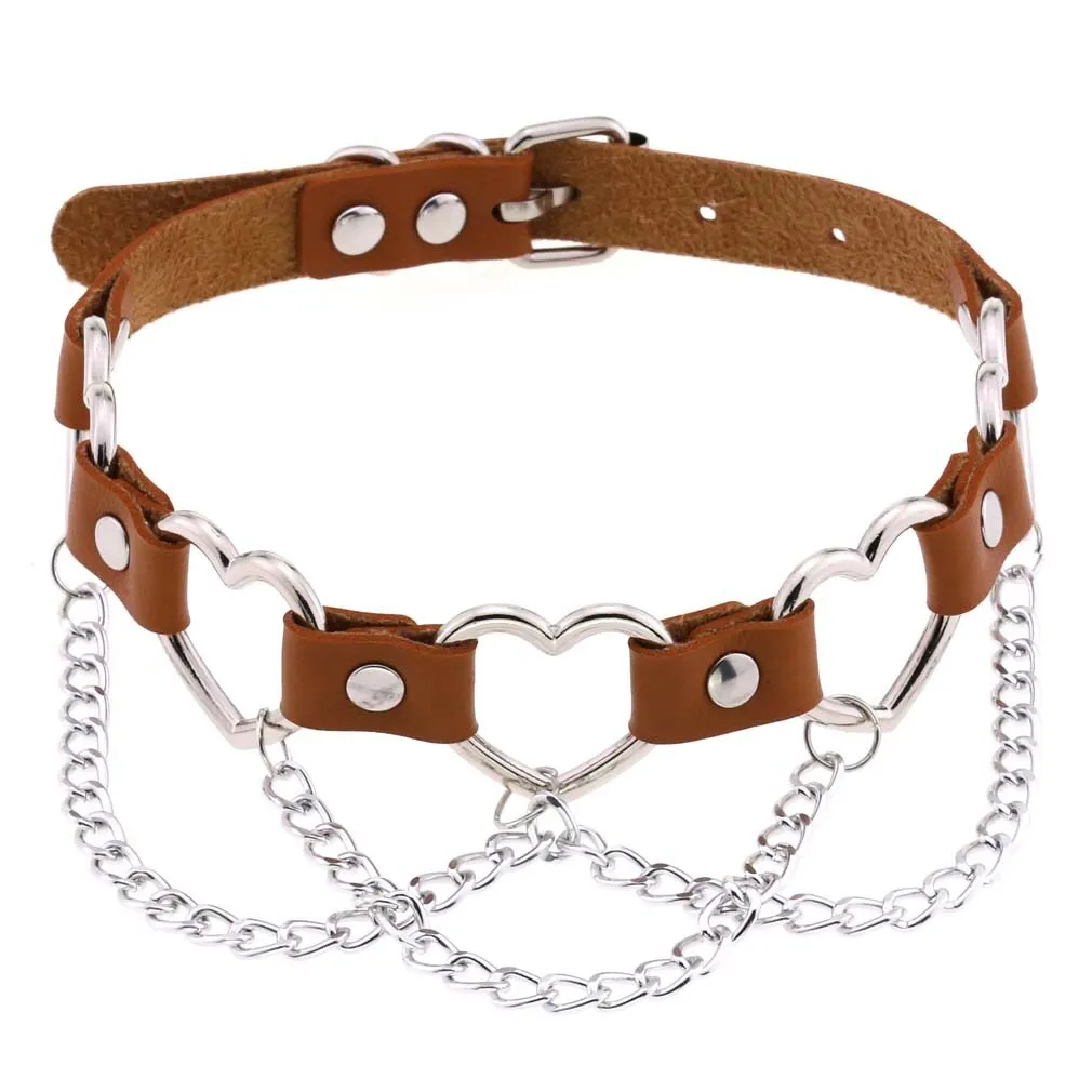 'Heart's on Fire' PU Fake Leather Heart Chain Choker