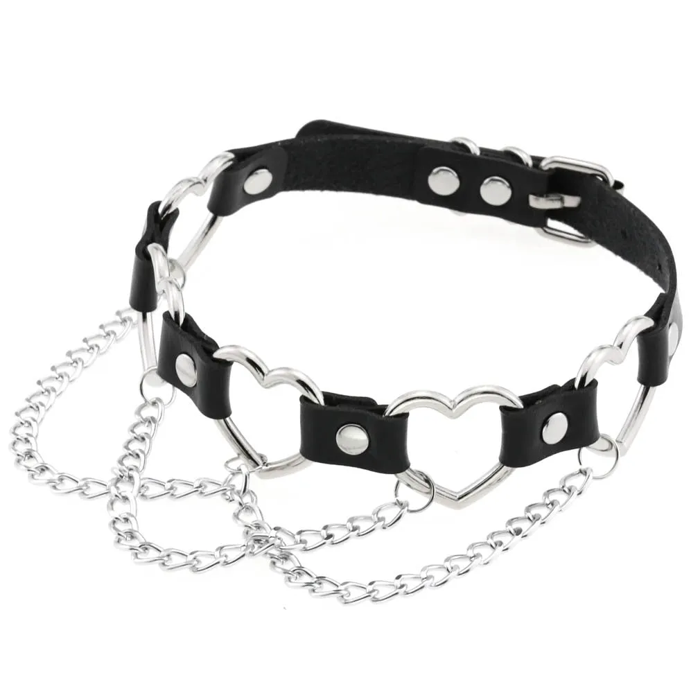 'Heart's on Fire' PU Fake Leather Heart Chain Choker