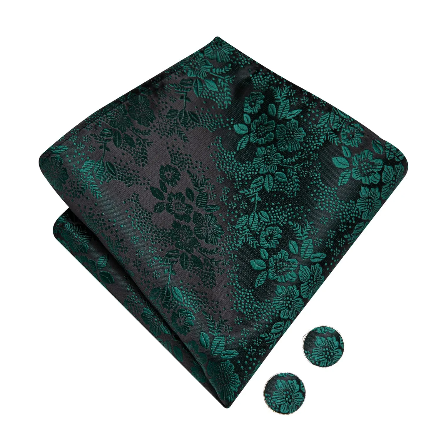 Hi-Tie Black Pre-Tied Bow Tie Emerald Green Jacquard Floral Tie Set