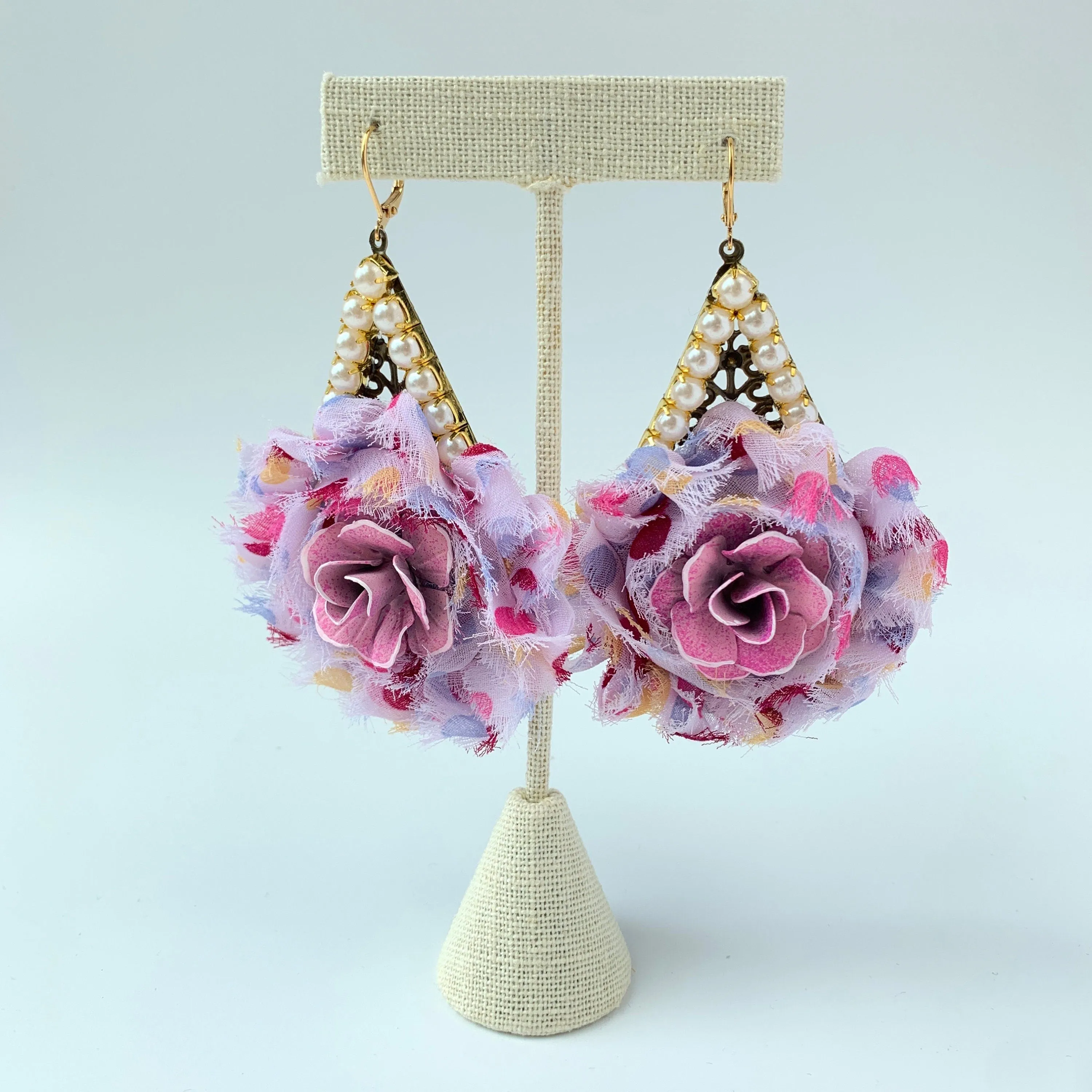 Impatiens Shabby Chic Rosette Drop Statement Earrings