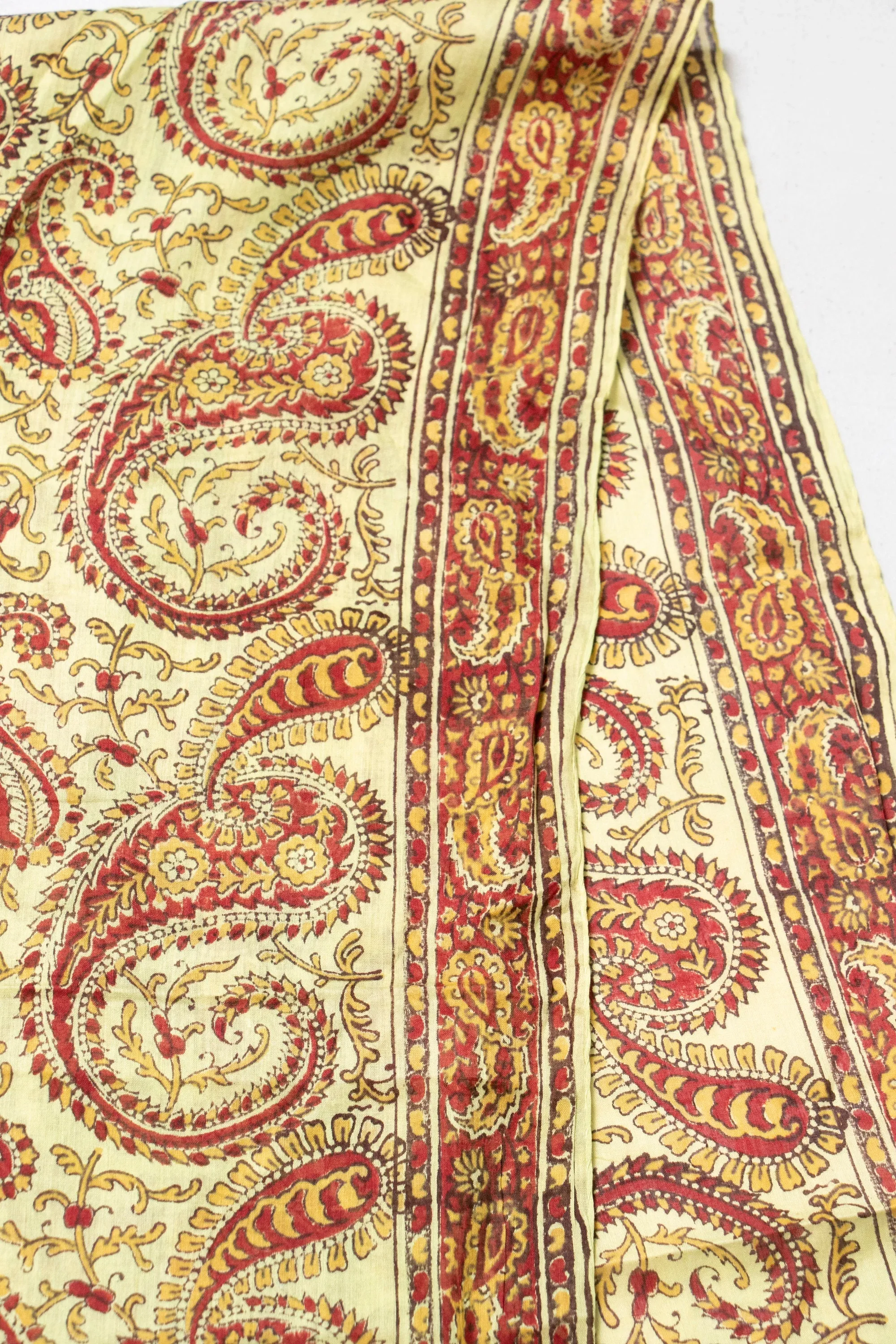 India Cotton Scarf Long Rectangular Printed Chartreuse Wrap 1970s