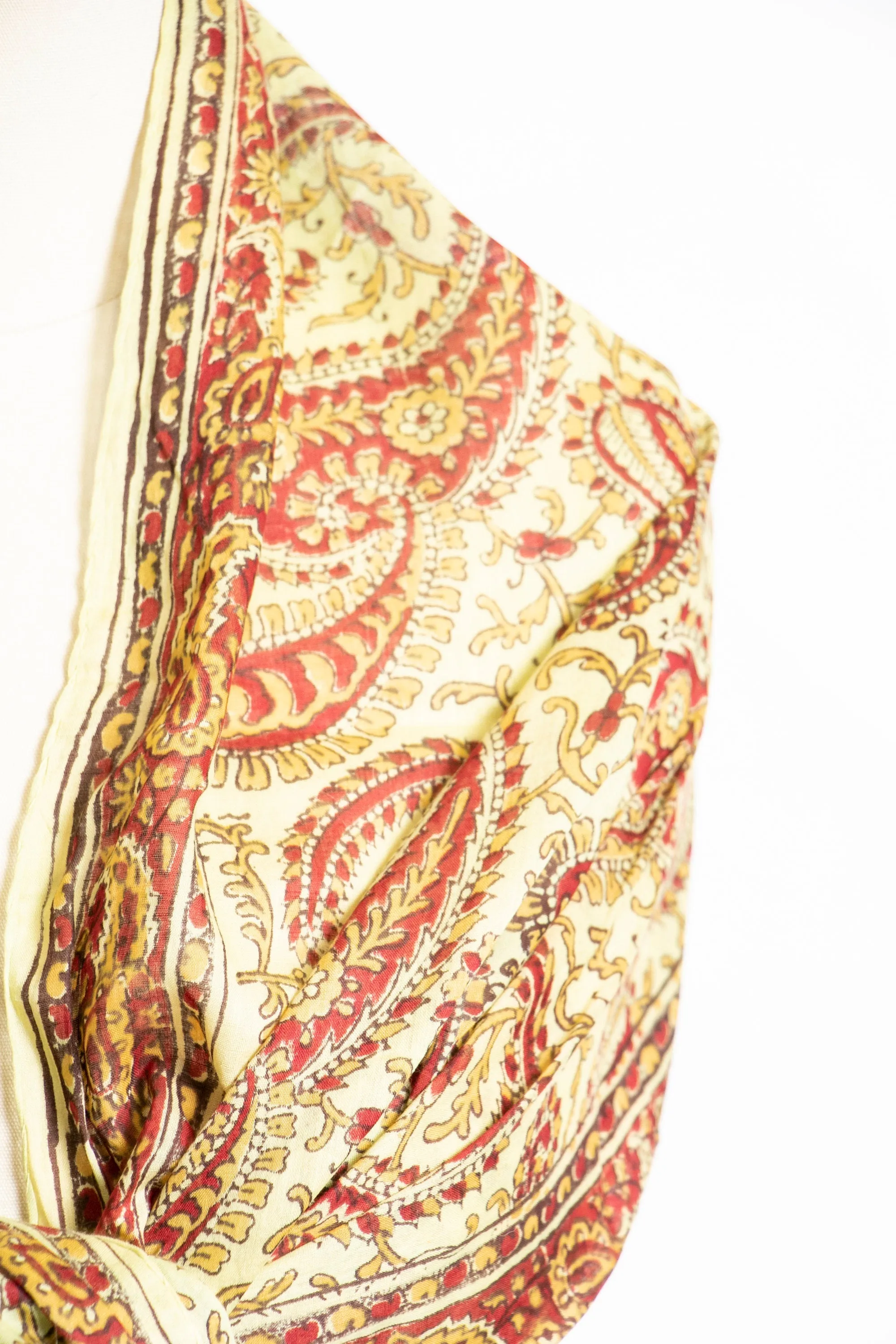 India Cotton Scarf Long Rectangular Printed Chartreuse Wrap 1970s