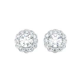Lab-Created Round Diamond Stud Scalloped Halo Earrings in White Gold, 0.83 cttw