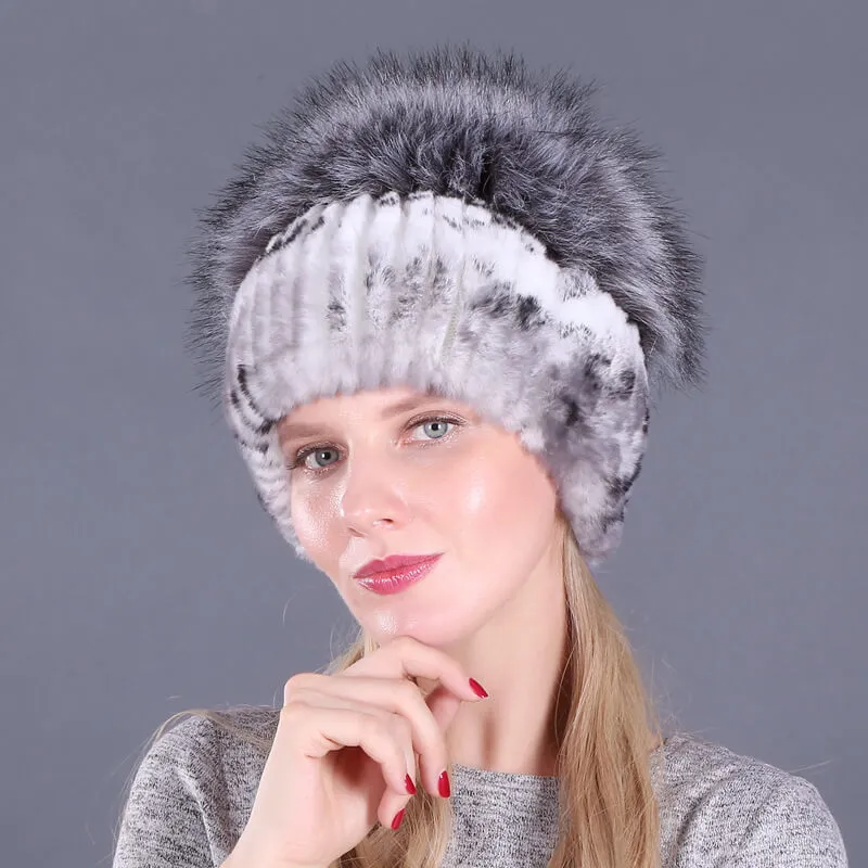 Ladies Winter Rex Rabbit Fur Warm Hat Ear Guards Thickened Handmade