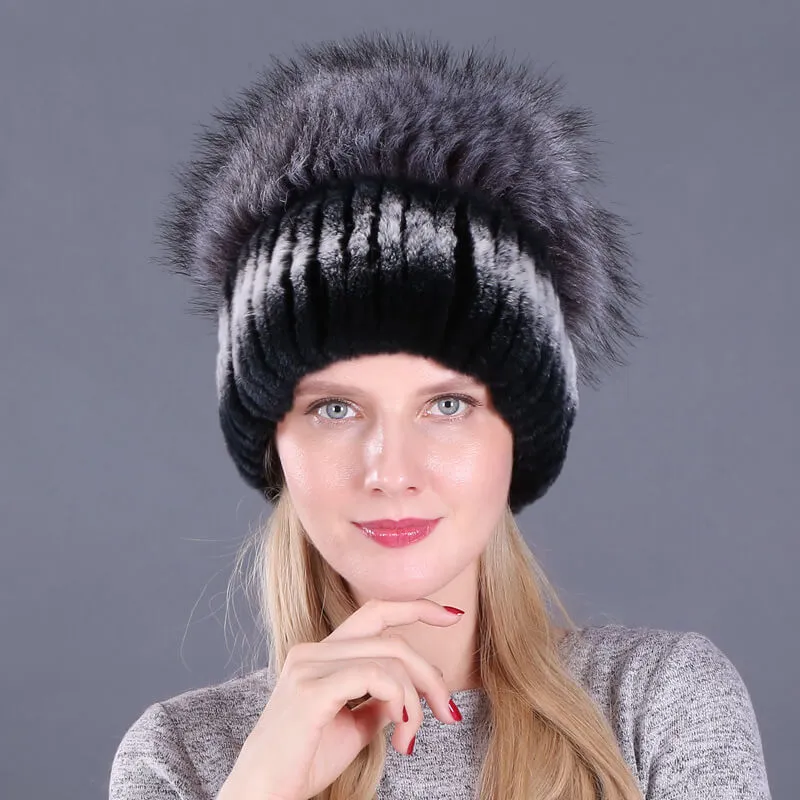 Ladies Winter Rex Rabbit Fur Warm Hat Ear Guards Thickened Handmade