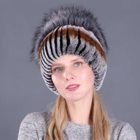 Ladies Winter Rex Rabbit Fur Warm Hat Ear Guards Thickened Handmade