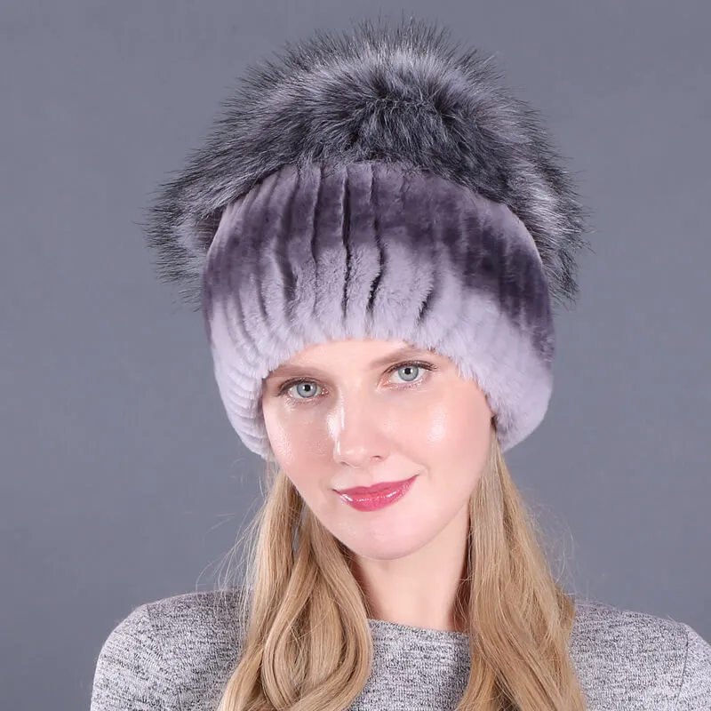 Ladies Winter Rex Rabbit Fur Warm Hat Ear Guards Thickened Handmade