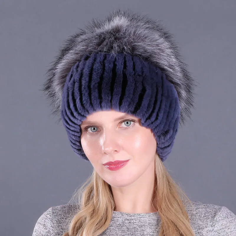 Ladies Winter Rex Rabbit Fur Warm Hat Ear Guards Thickened Handmade