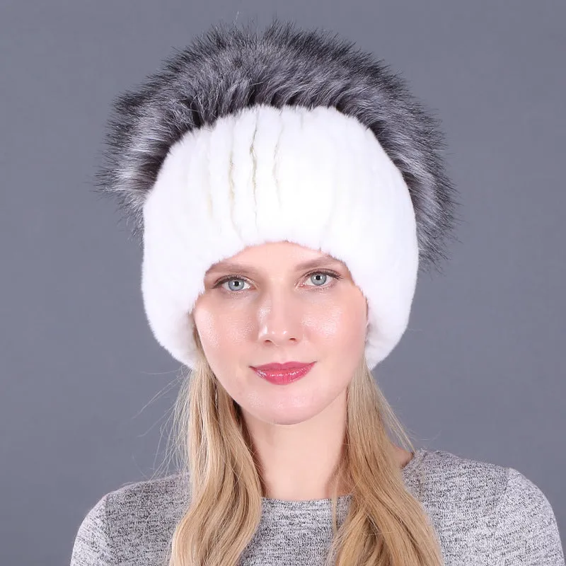 Ladies Winter Rex Rabbit Fur Warm Hat Ear Guards Thickened Handmade