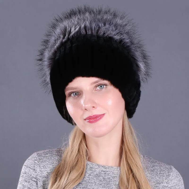Ladies Winter Rex Rabbit Fur Warm Hat Ear Guards Thickened Handmade