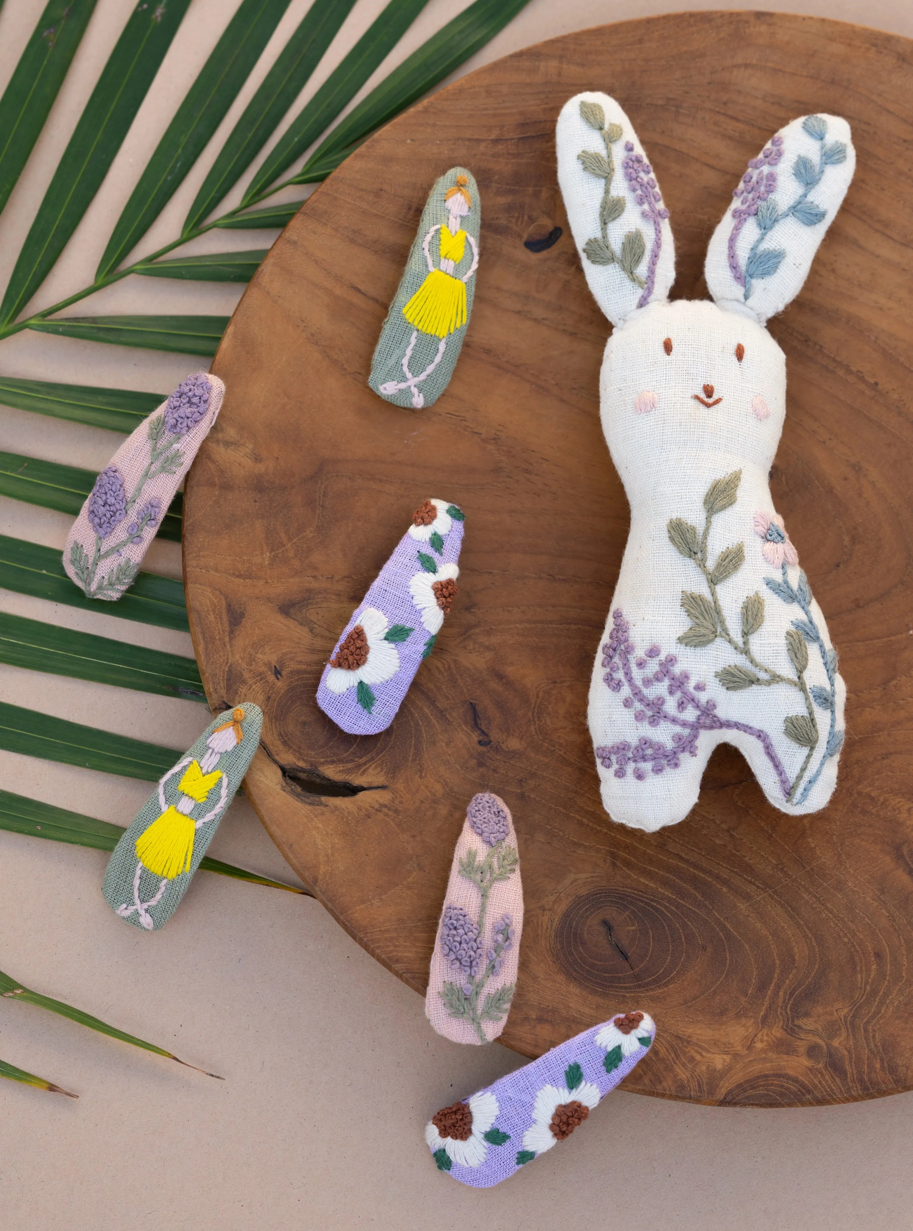 Linen Tic Tac Embroidery Hair Clips | Pastel Colors | Set of 3