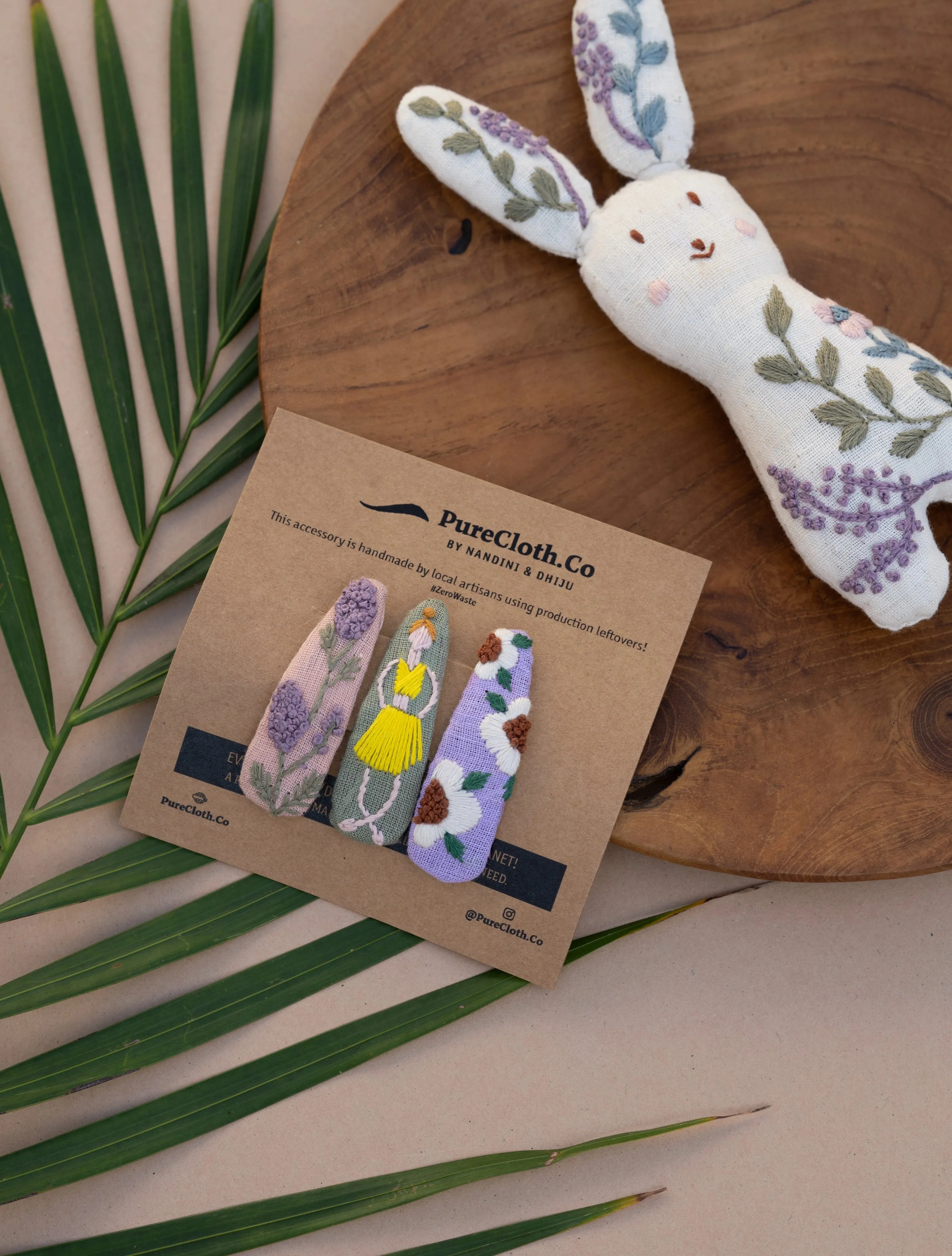 Linen Tic Tac Embroidery Hair Clips | Pastel Colors | Set of 3