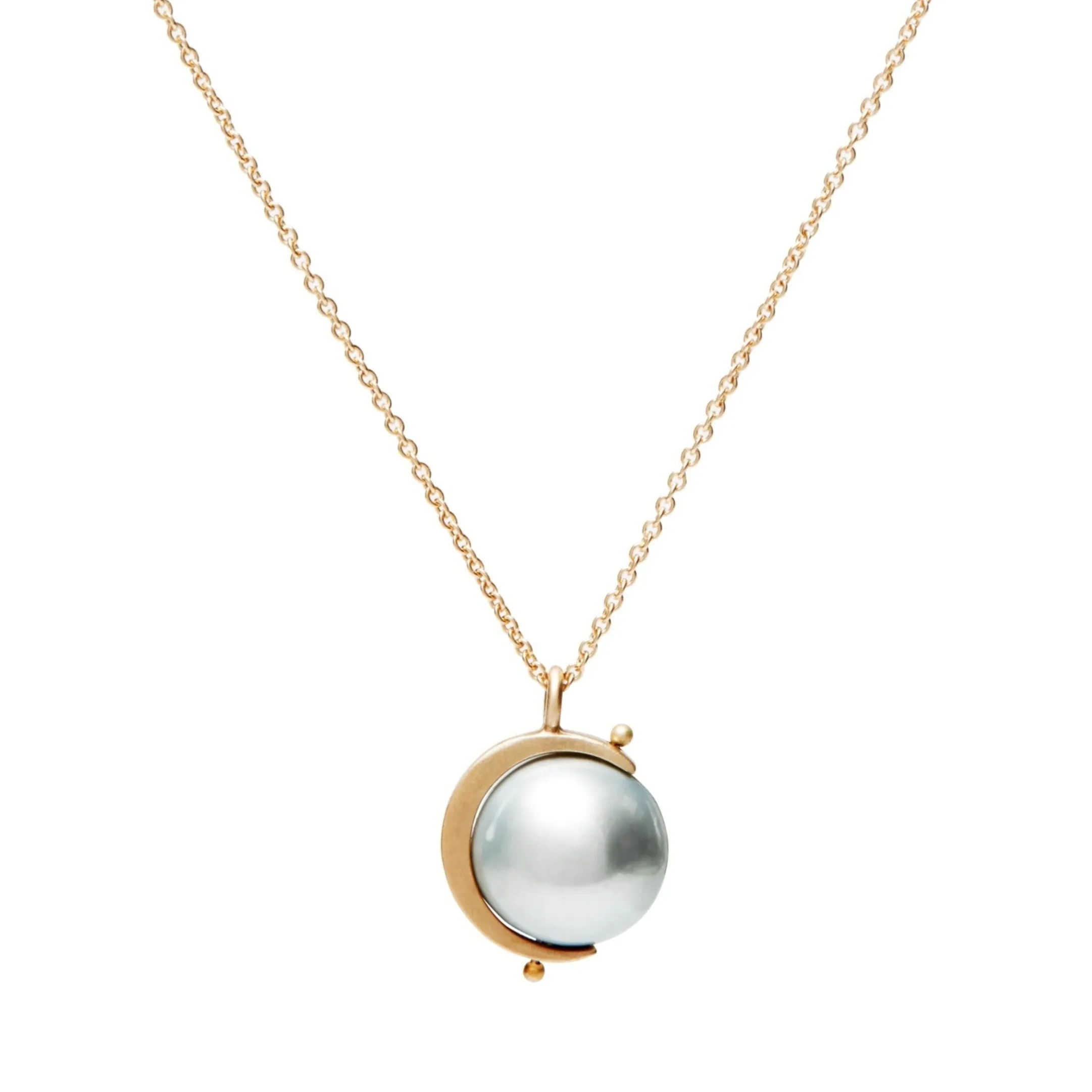 <!--NK205-->sliver moon pearl necklace