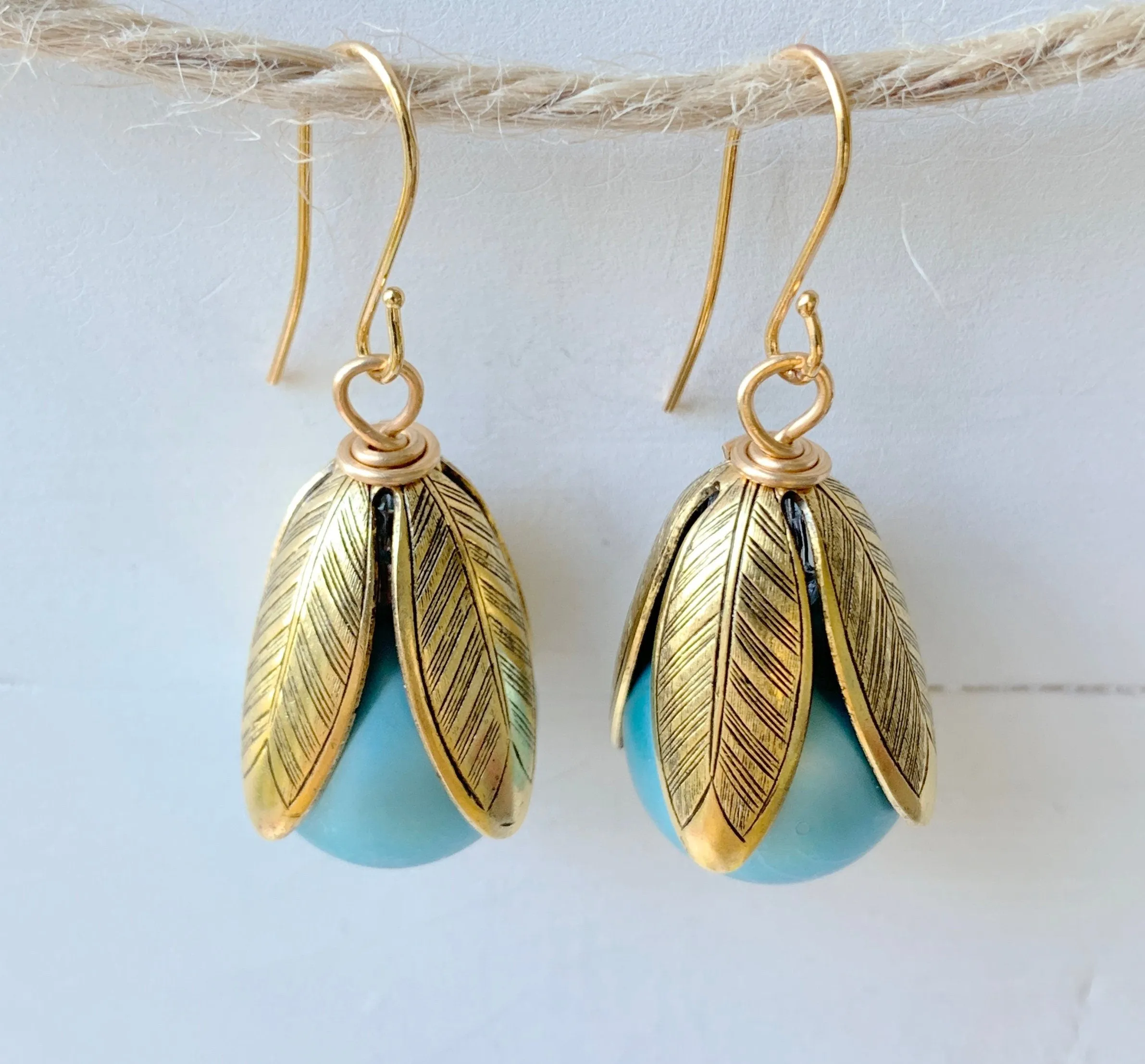Matte Glass Pearl Bead Cap Earring in Juniper - More Color Options Available