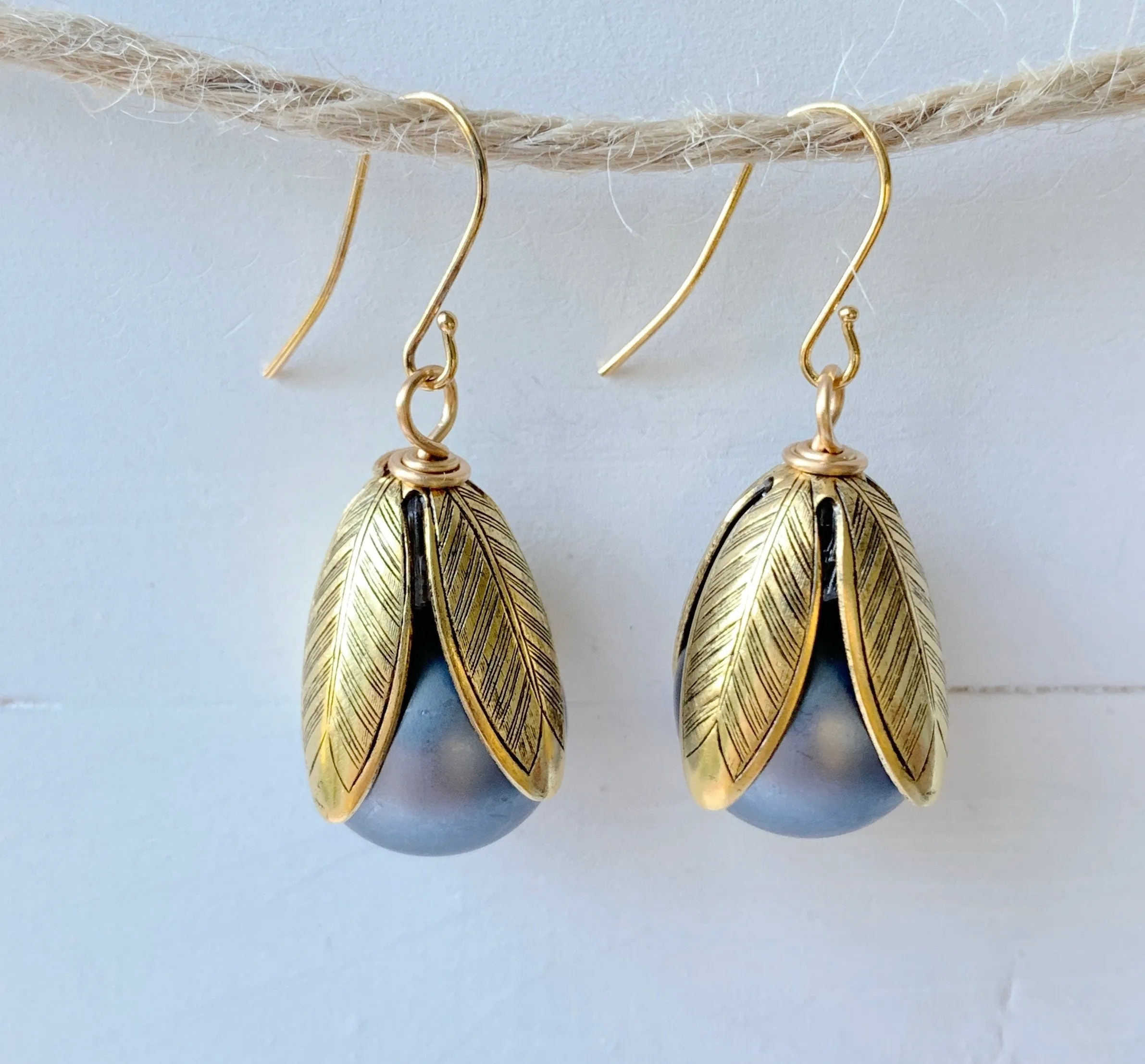 Matte Glass Pearl Bead Cap Earring in Juniper - More Color Options Available