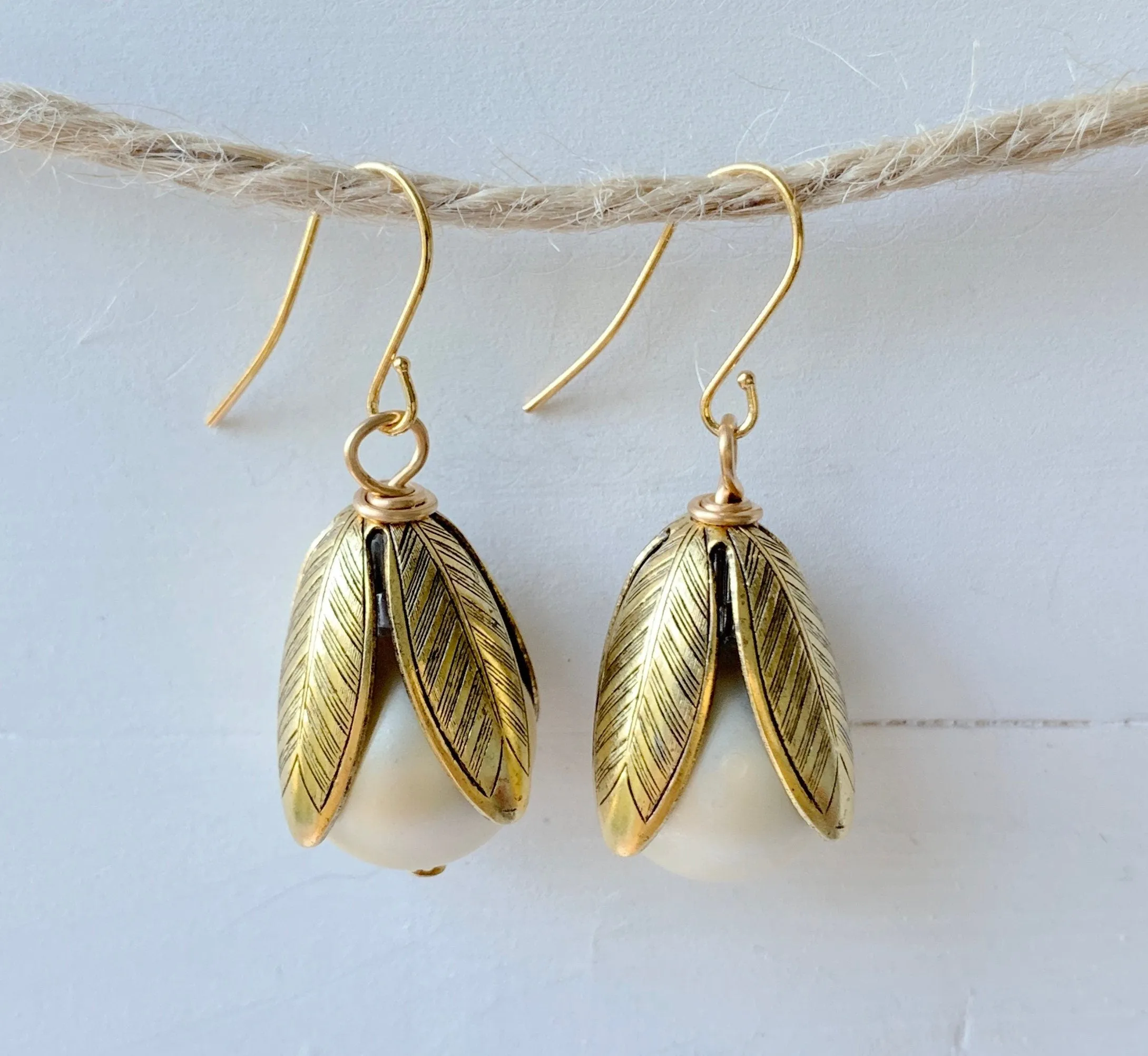 Matte Glass Pearl Bead Cap Earring in Juniper - More Color Options Available