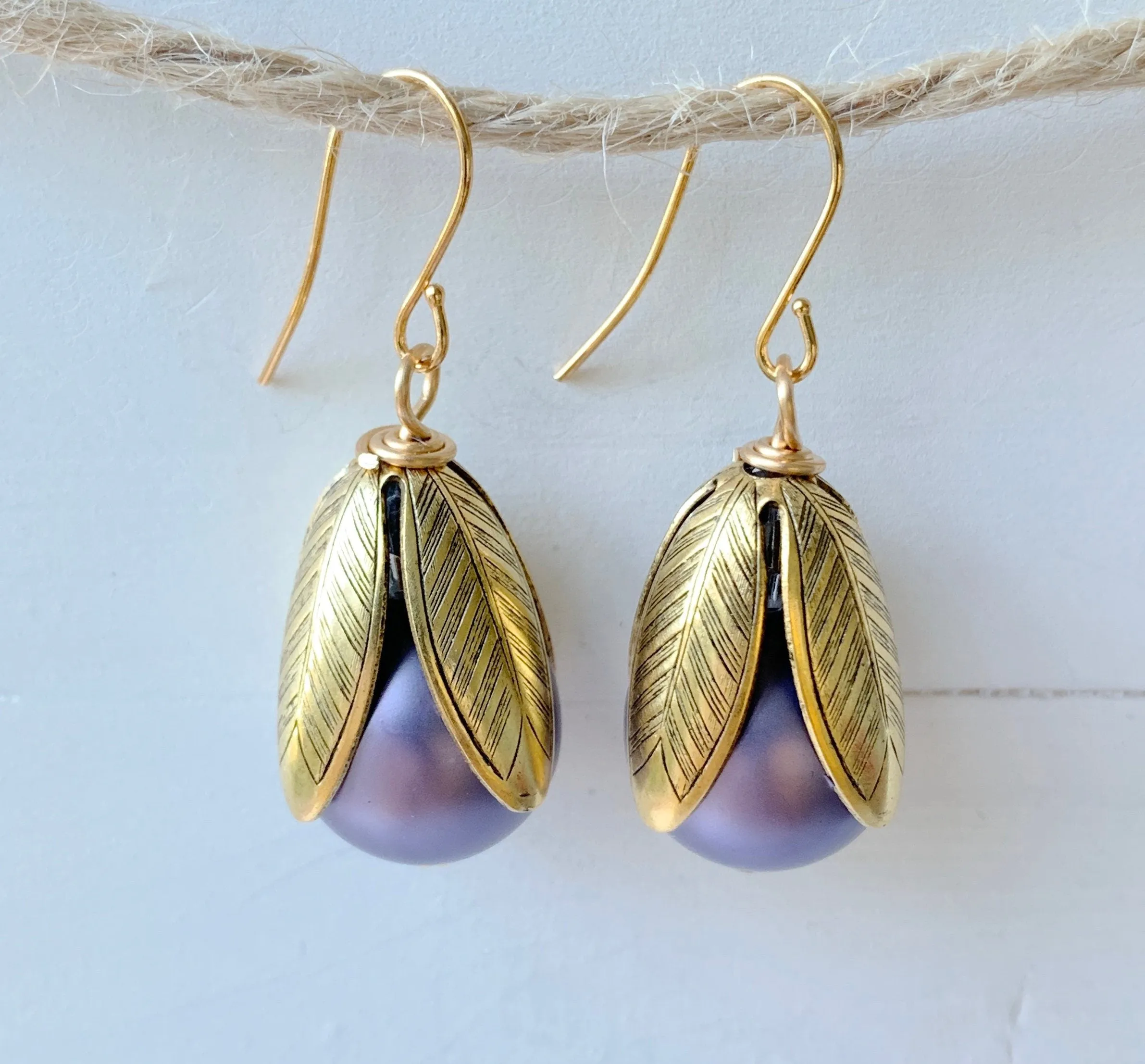 Matte Glass Pearl Bead Cap Earring in Juniper - More Color Options Available