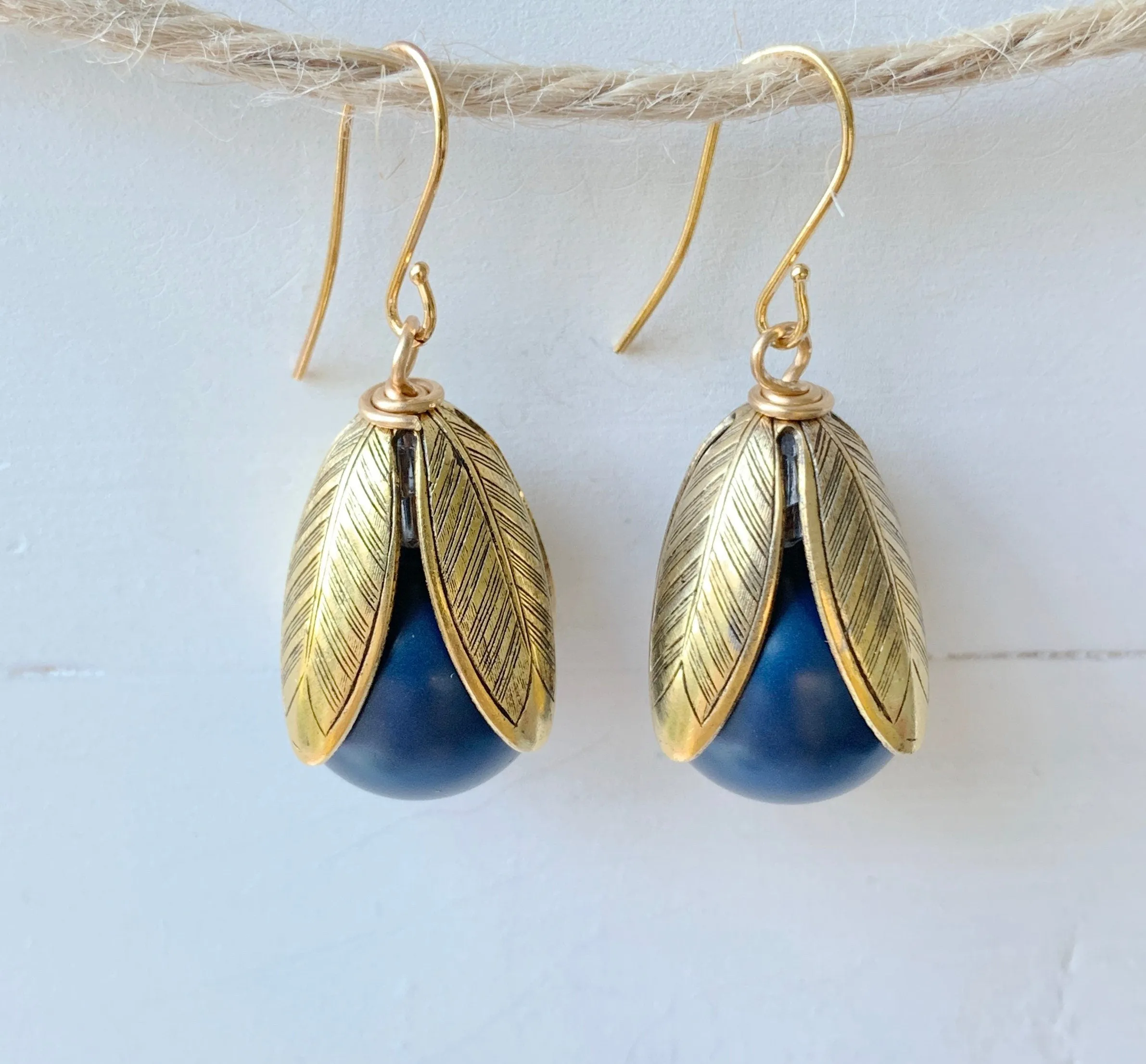 Matte Glass Pearl Bead Cap Earring in Juniper - More Color Options Available