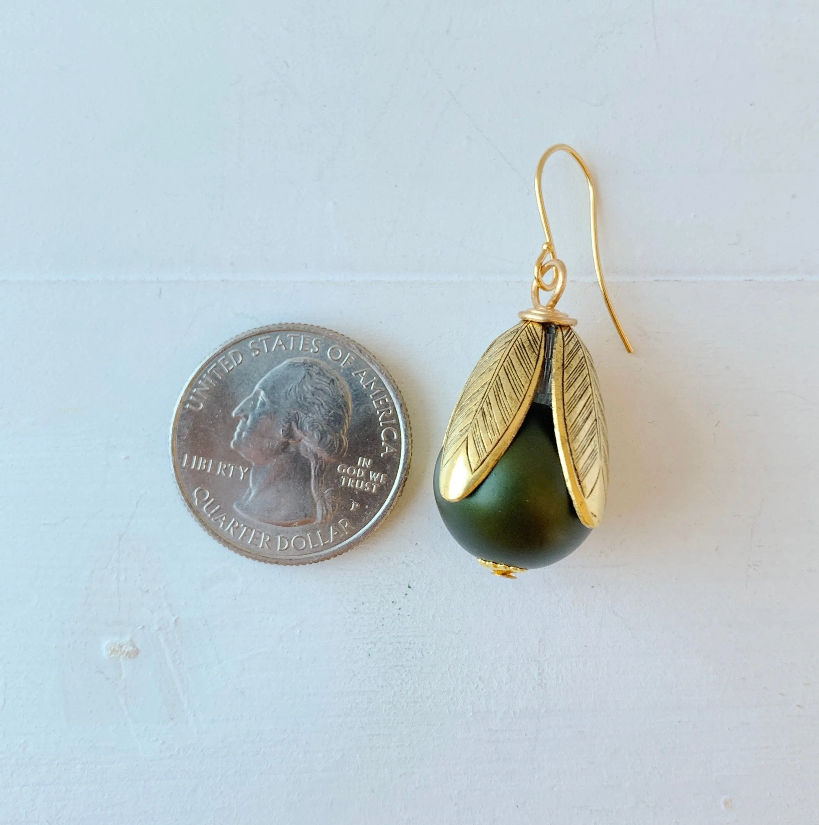 Matte Glass Pearl Bead Cap Earring in Juniper - More Color Options Available